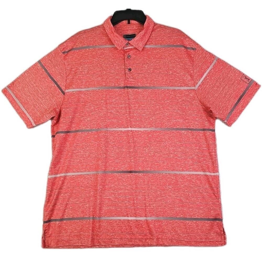 PGA TOUR ~Men's Size XXL/TTG~ Orange Striped Golf Polo Shirt Athletic.